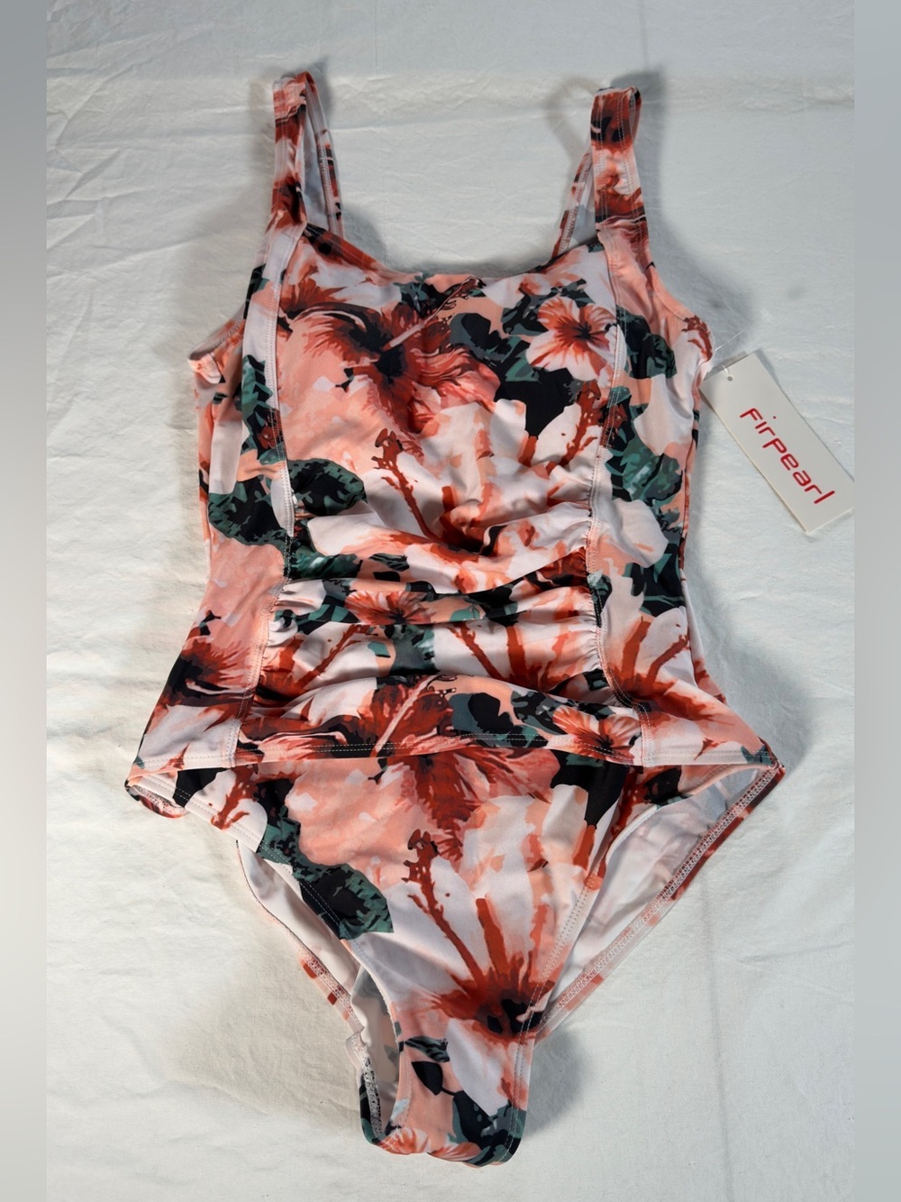 Pearl Coral and Green Floral Girls' One-Piece Swimsuit